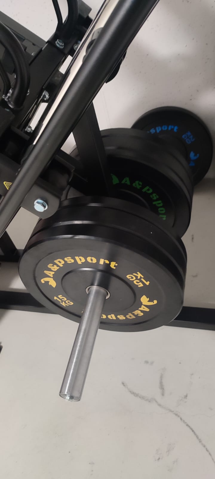 Dischi bumper posizionati nella leg press
