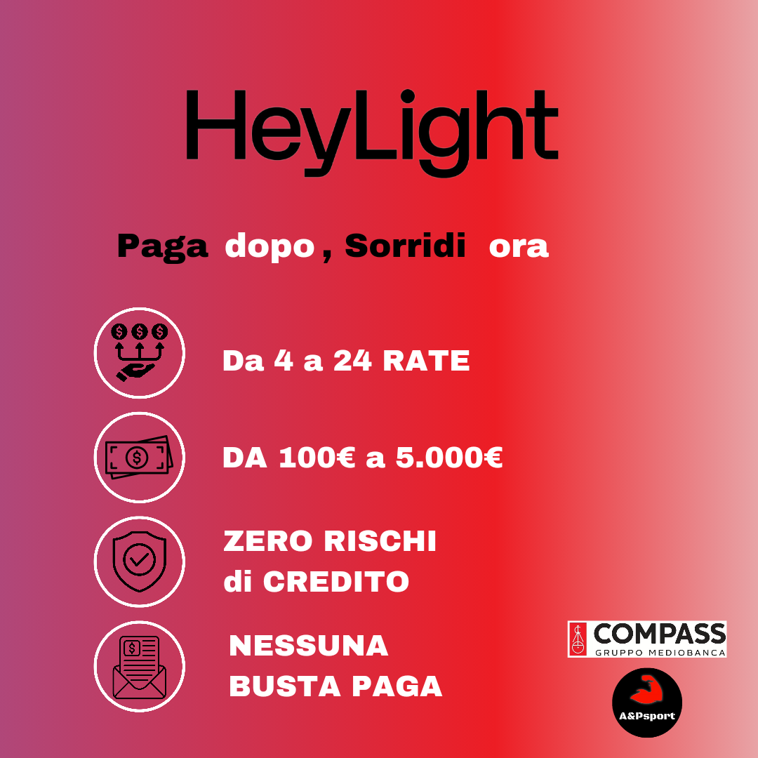 Con HeyLight puoi acquistare la tua palestra fino a 5000€ in comode rate mensili. Paga dopo, sorridi ora.