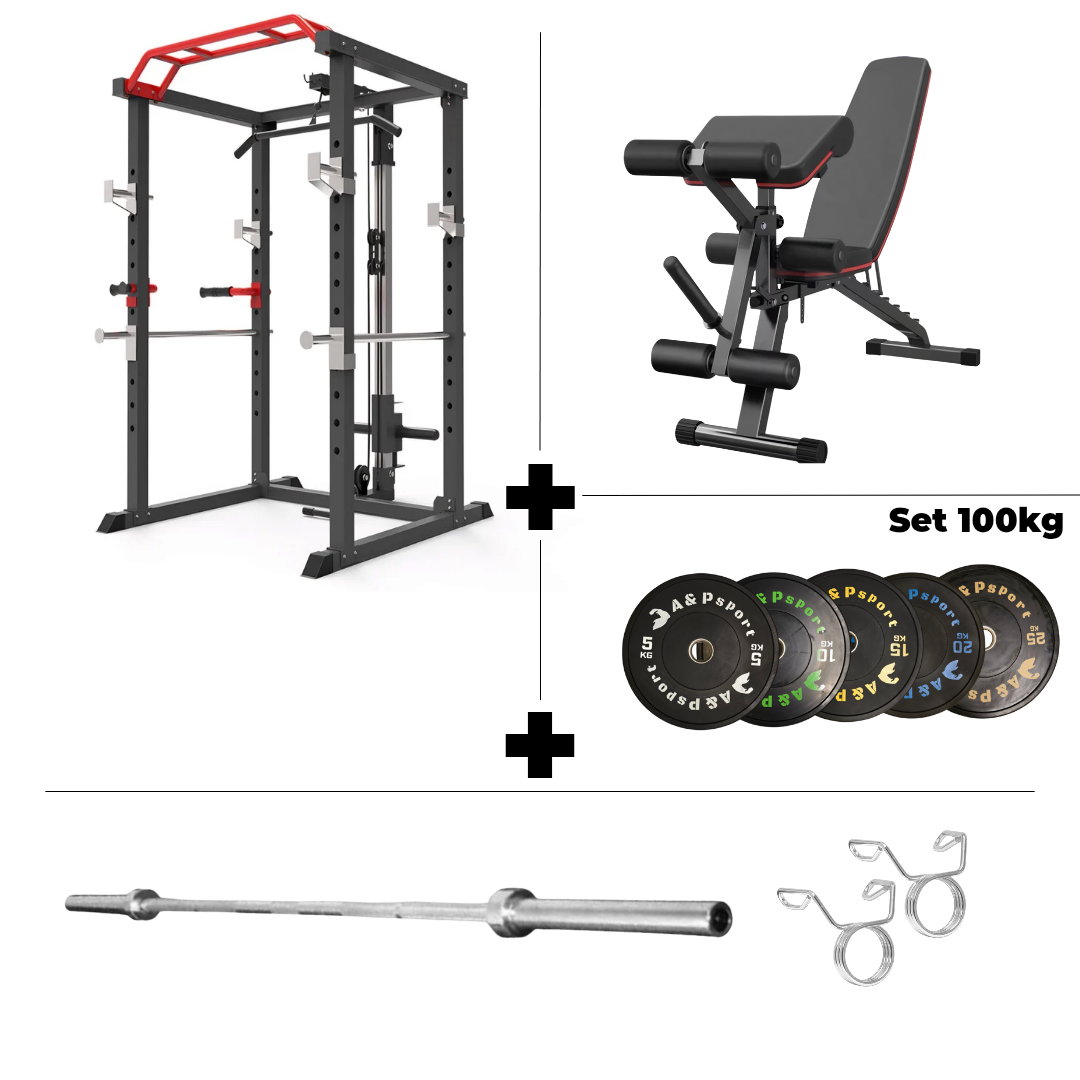 Set Home Gym 192s Full: Power Rack + Panca + 100kg Dischi + Bilanciere