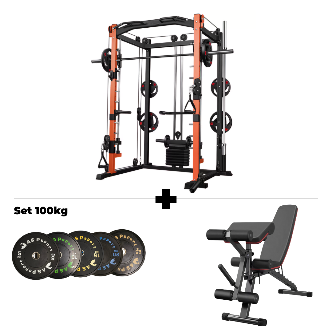 Set Home Gym MAC1 Pro: Power Rack + Panca + 100kg Dischi Bumpers